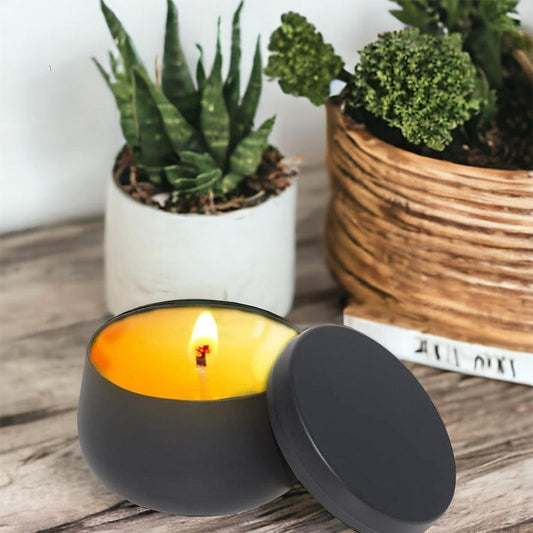 8oz Black Tin Wood  Wick Candle